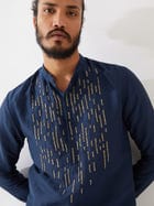 JETT SILK KURTA SET - NAVY view 6