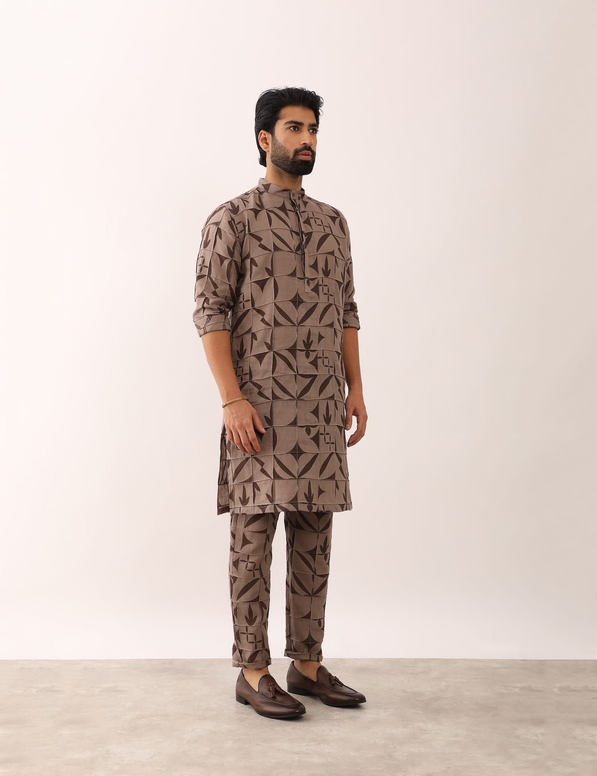 JEET STENCIL KURTA SET - STONE - image 2