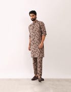 JEET STENCIL KURTA SET - STONE view 5