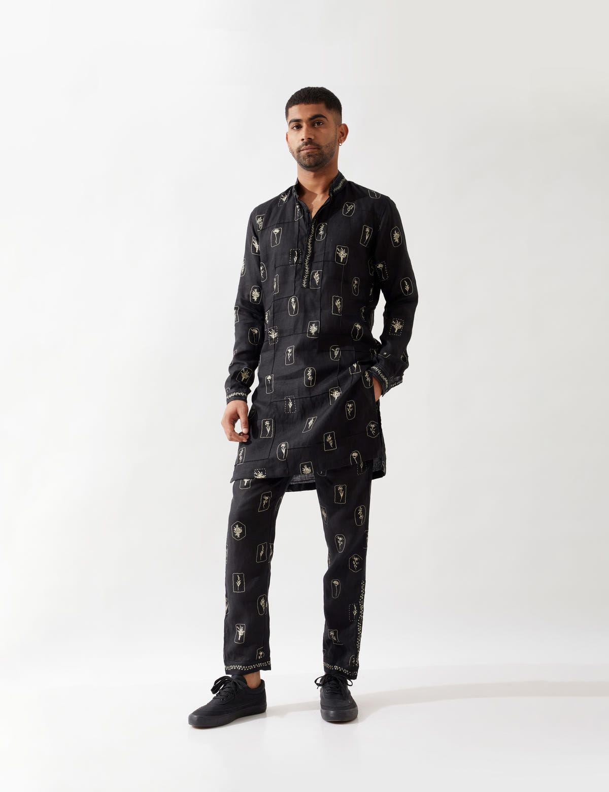 SLATE STAMP KURTA SET - BLACK - image 4