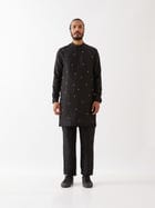 SIMON SILK KURTA SET - BLACK view 1