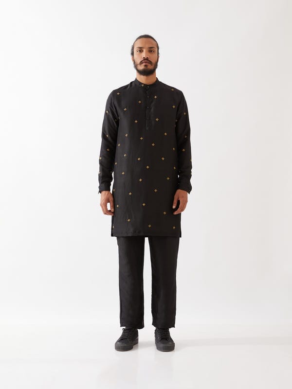 SON OF A NOBLE - SNOB — SIMON SILK KURTA SET - BLACK