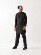SIMON SILK KURTA SET - BLACK view 6