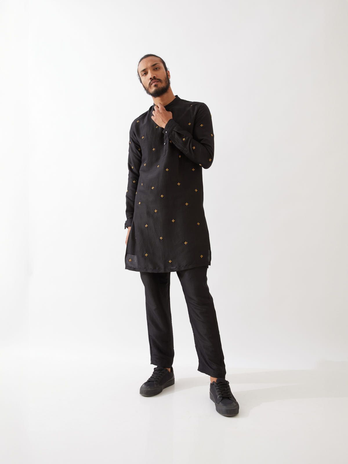 SIMON SILK KURTA SET - BLACK - image 7
