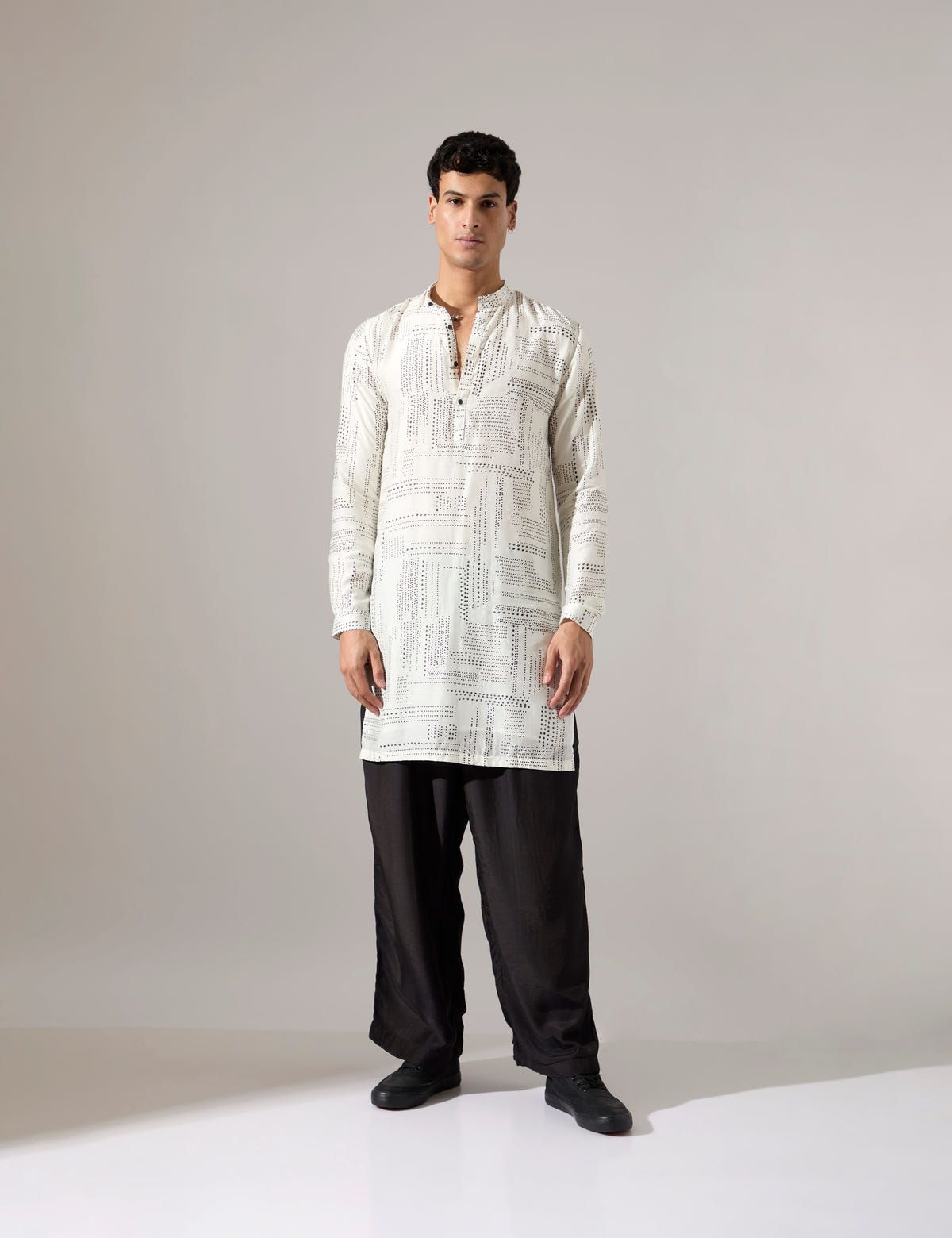 Michael Dots Kurta Set - White - image 1