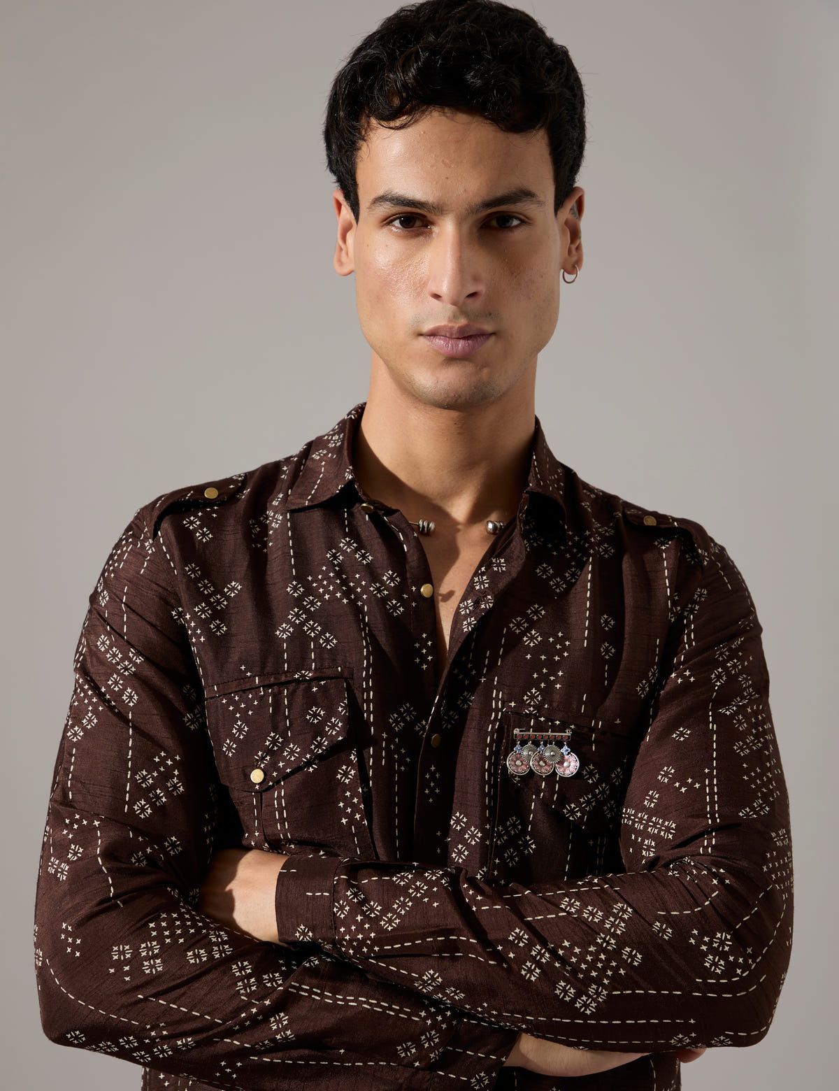 Cyrus Plus Minus Kurta Set - Bark - image 1