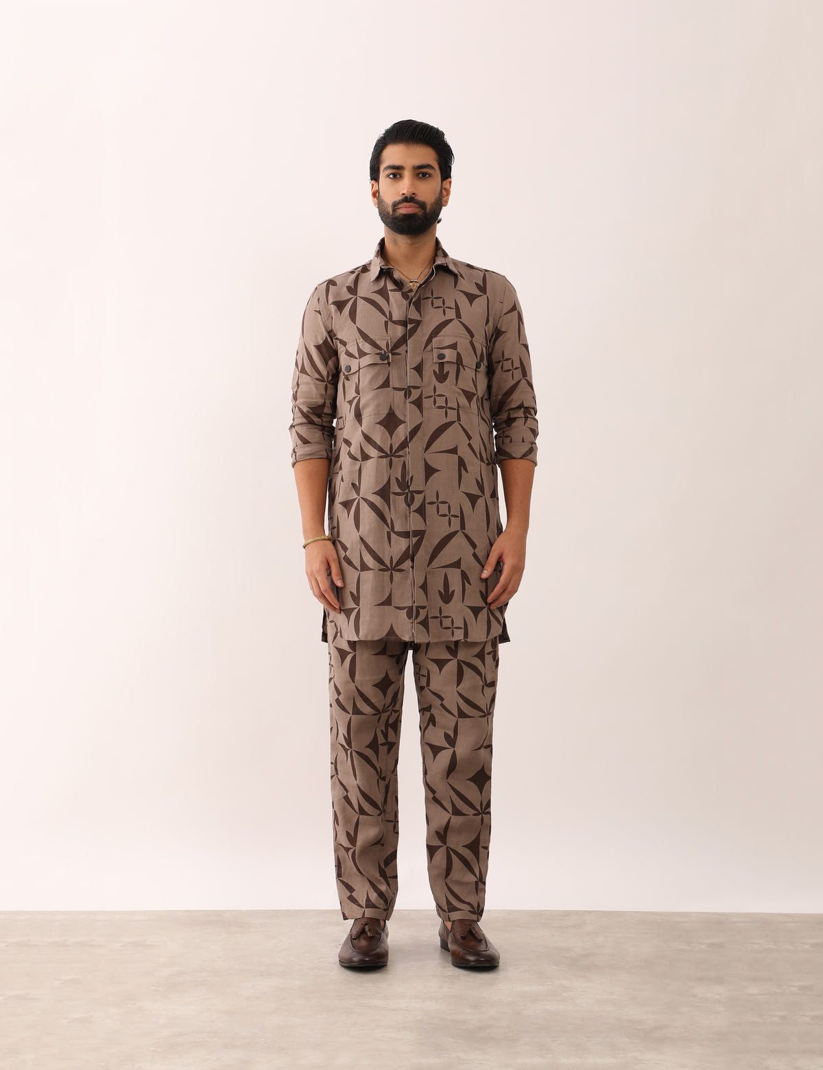 LAKSH STENCIL SHIRT SET - STONE - image 1