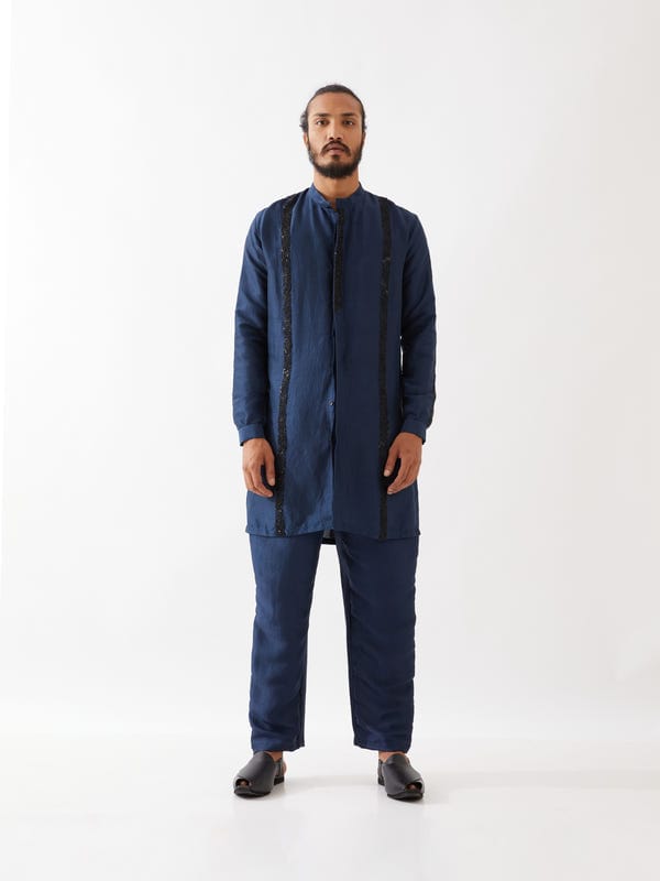 SON OF A NOBLE - SNOB — AVERY SILK KURTA SET - NAVY