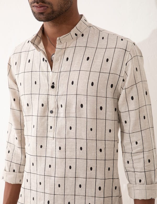 SON OF A NOBLE - SNOB — ZANDER CHECKER KURTA - IVORY