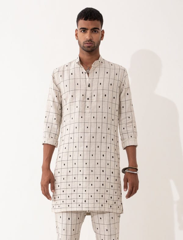SON OF A NOBLE - SNOB — ZANDER CHECKER KURTA - IVORY