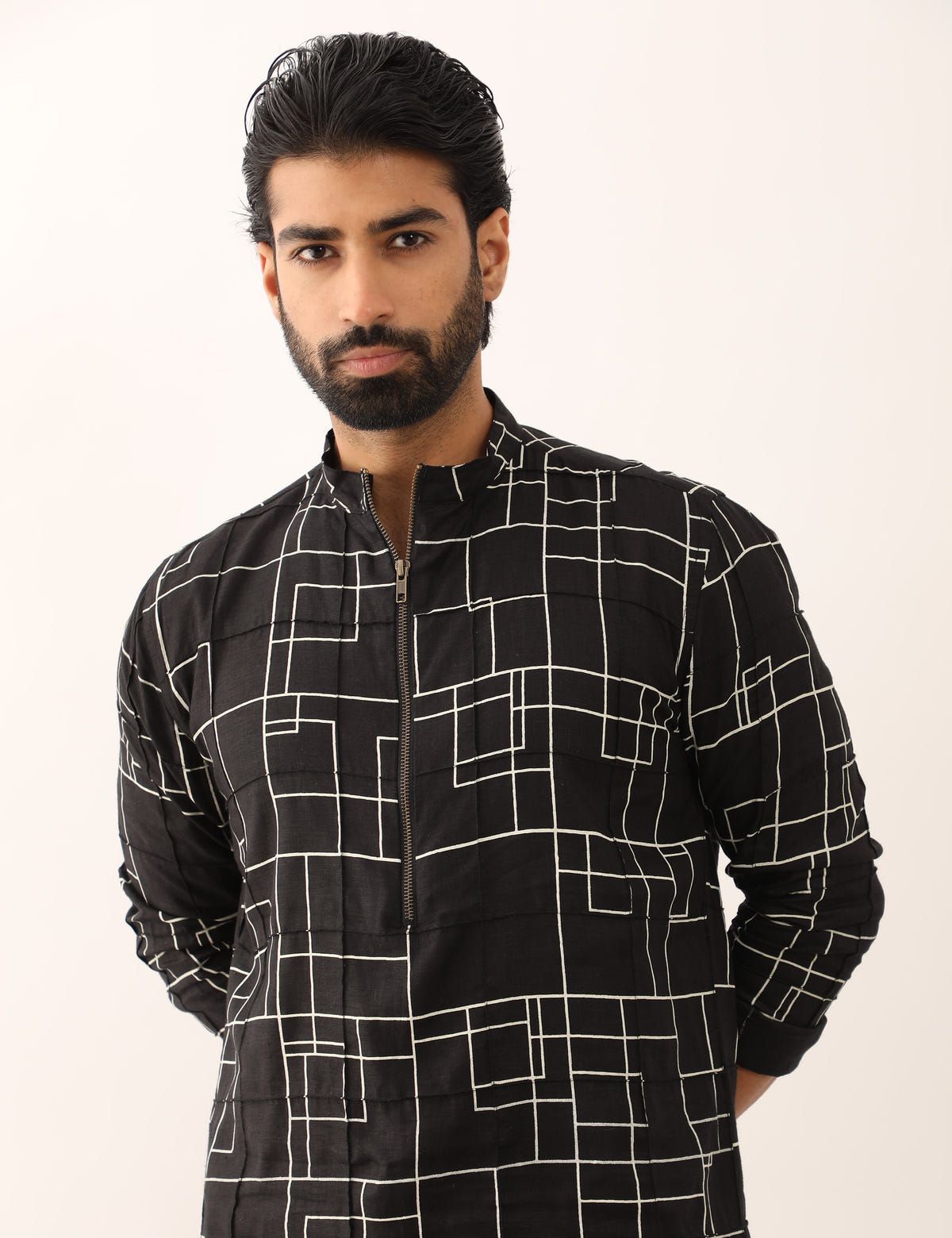 DARSH CHECKS KURTA - BLACK - image 1