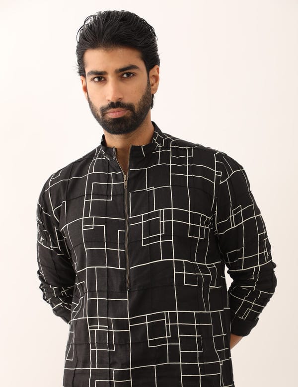 SON OF A NOBLE - SNOB — DARSH CHECKS KURTA - BLACK