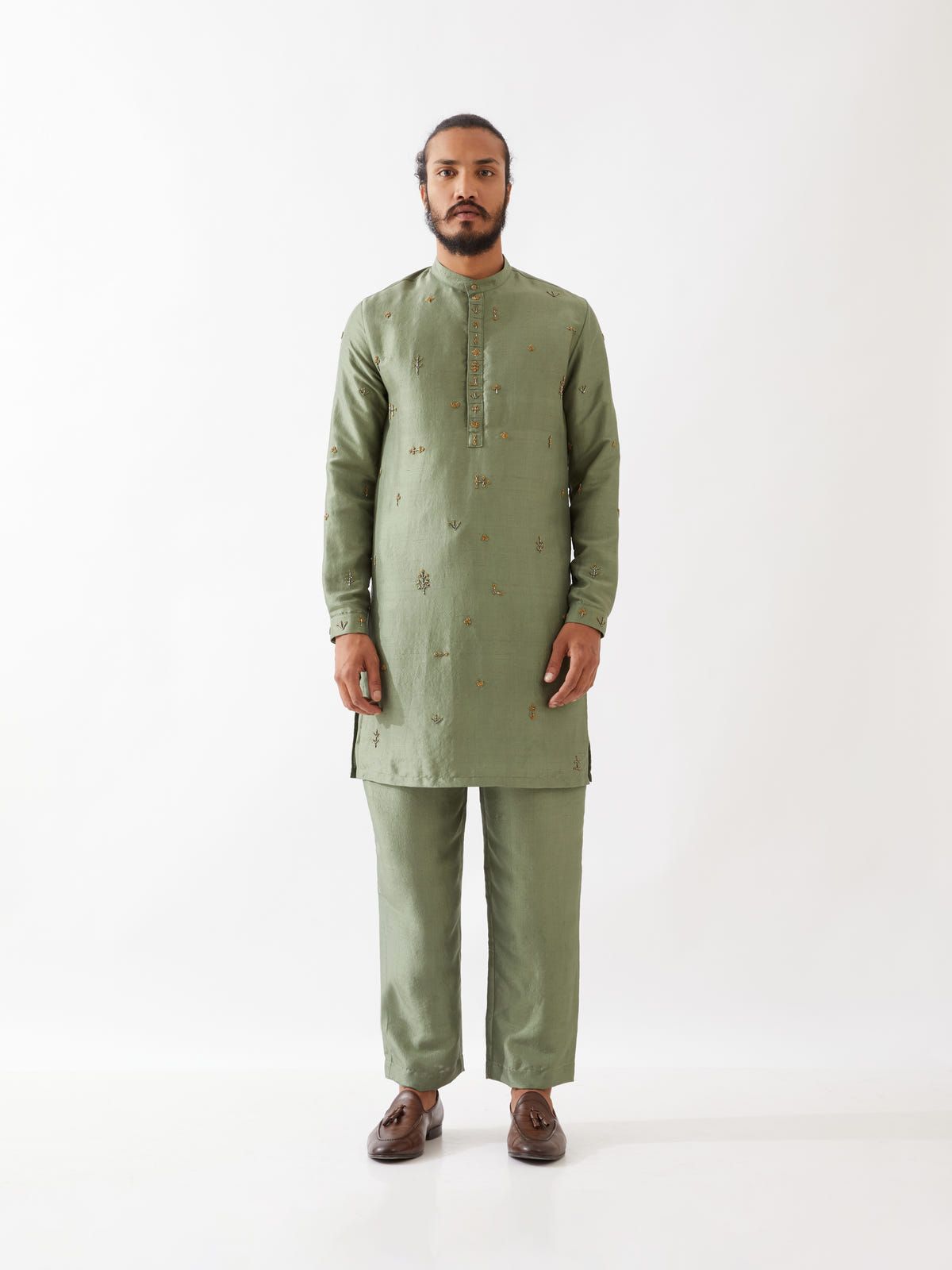 TRISTAN SILK KURTA SET - GREEN - image 1