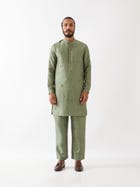 TRISTAN SILK KURTA SET - GREEN view 1