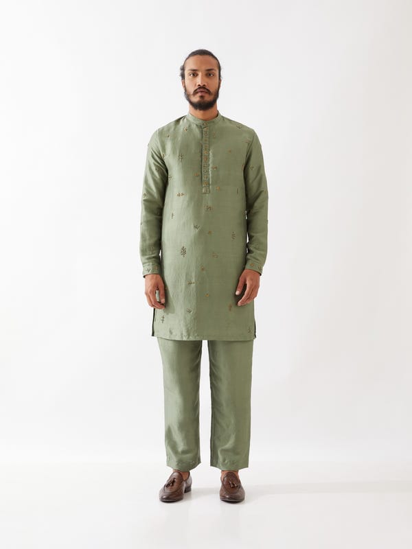 SON OF A NOBLE - SNOB — TRISTAN SILK KURTA SET - GREEN