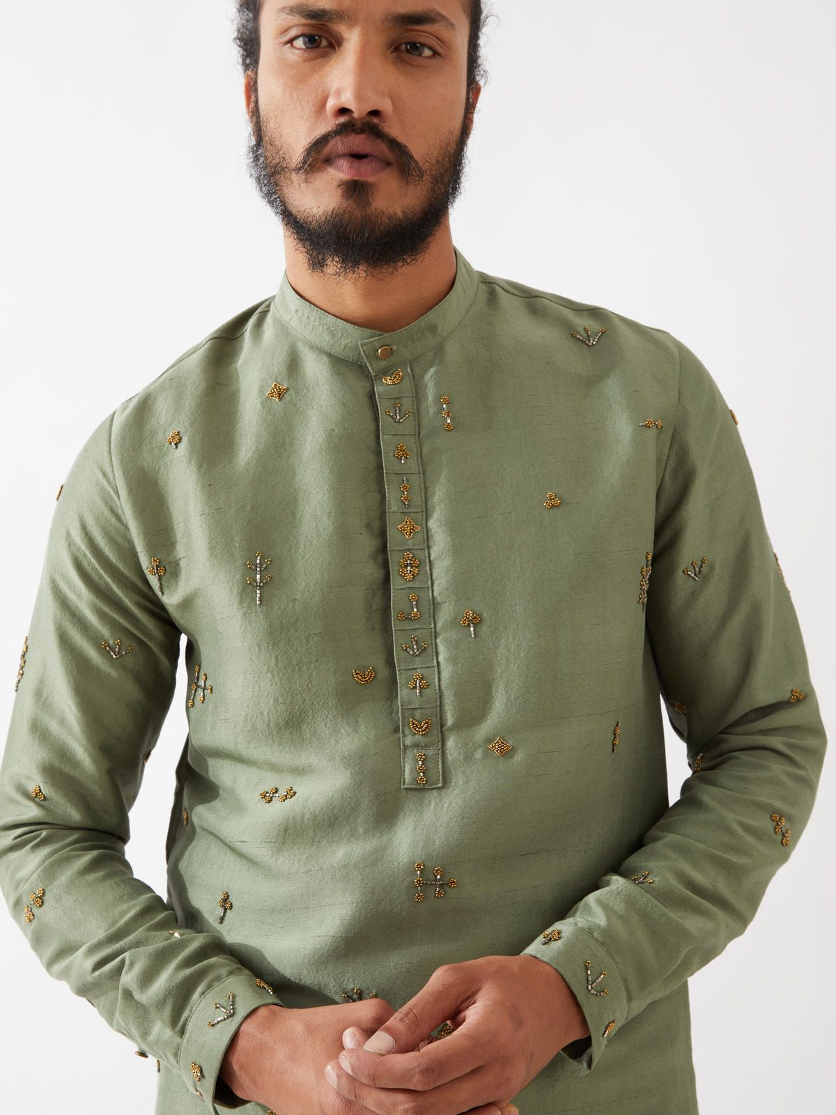 TRISTAN SILK KURTA SET - GREEN - image 2