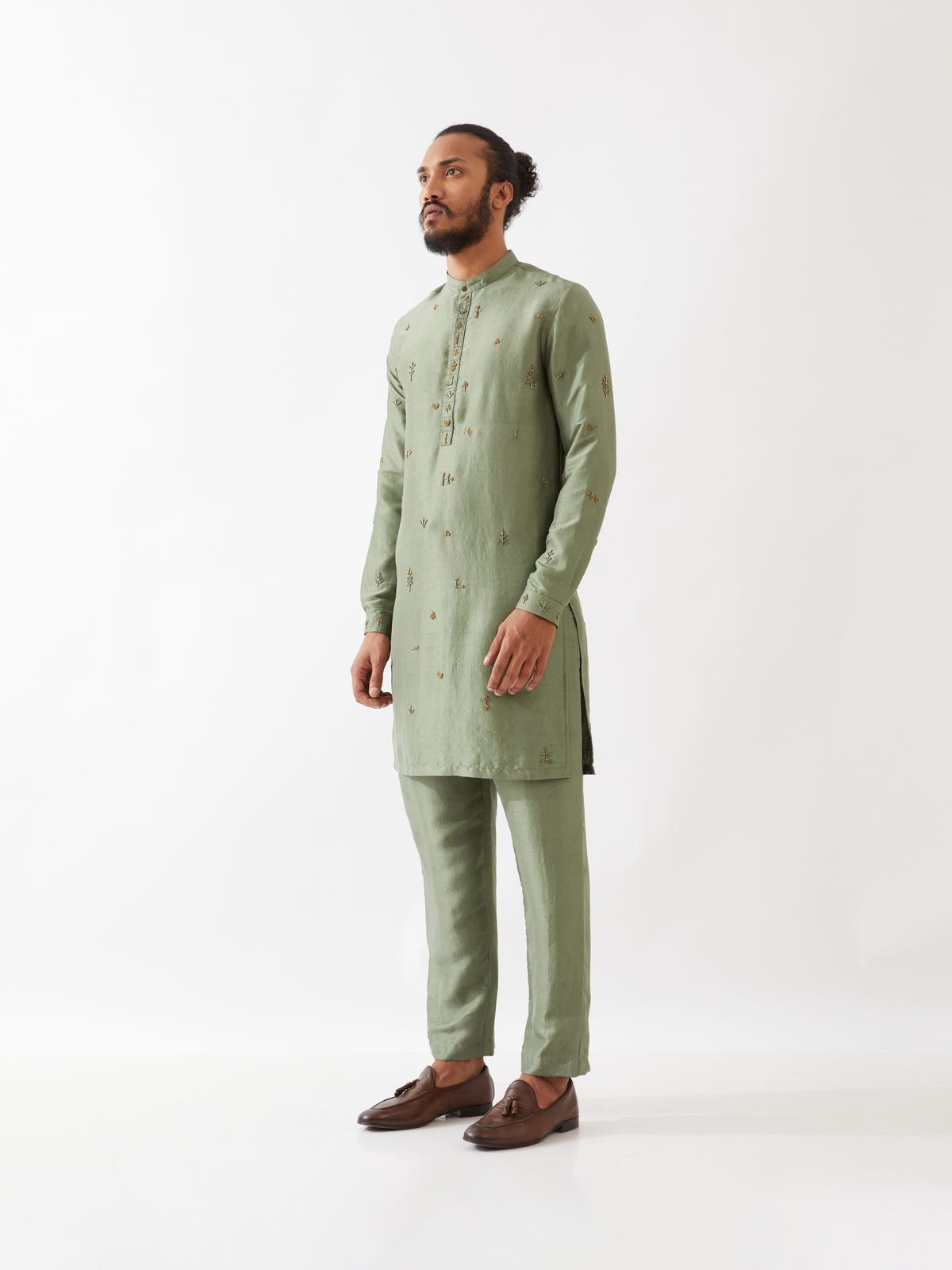 TRISTAN SILK KURTA SET - GREEN - image 3