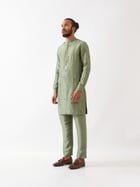 TRISTAN SILK KURTA SET - GREEN view 3