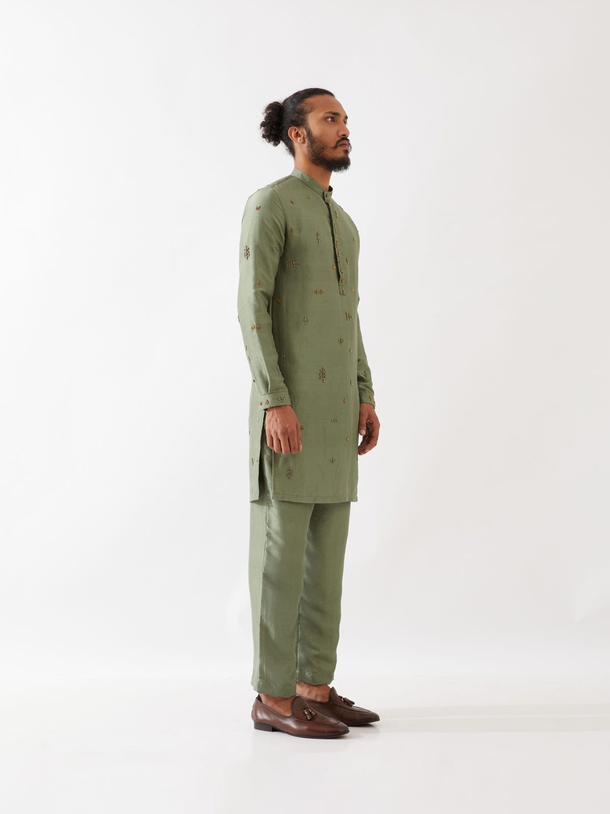 TRISTAN SILK KURTA SET - GREEN - image 5