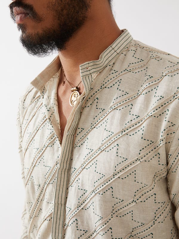 SON OF A NOBLE - SNOB — RYDER HOUNDSTOOTH KURTA - IVORY