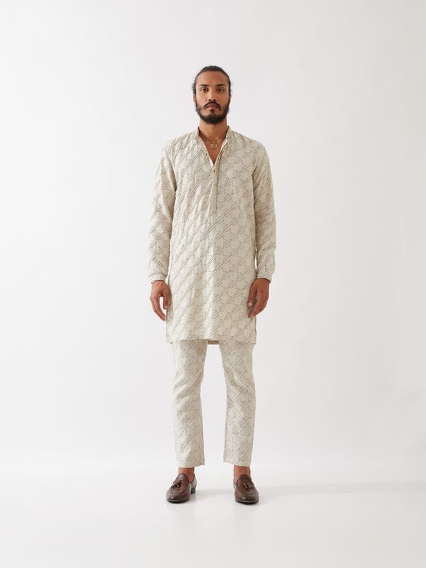 SON OF A NOBLE - SNOB — RYDER HOUNDSTOOTH KURTA - IVORY