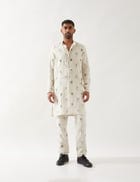 SLATE STAMP KURTA SET - IVORY view 1