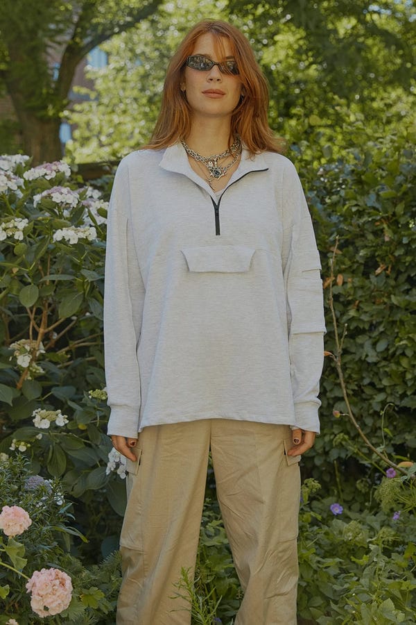 Biskit — Human Connection High Neck Grey Knit Top
