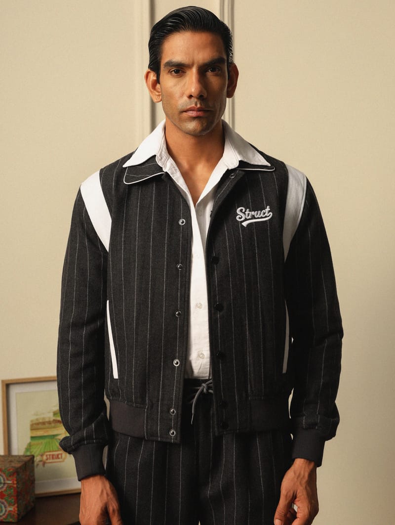 HIGHLANDERS PINSTRIPE SUITING BOMBER JACKET - II GREY