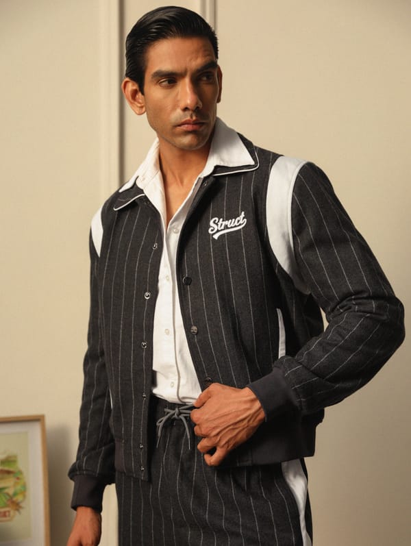 Struct — HIGHLANDERS PINSTRIPE SUITING BOMBER JACKET - II GREY