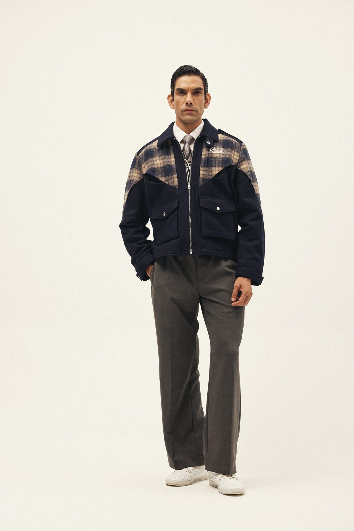 CHEVRON CHECK TRACK SUITING JACKET - image 3