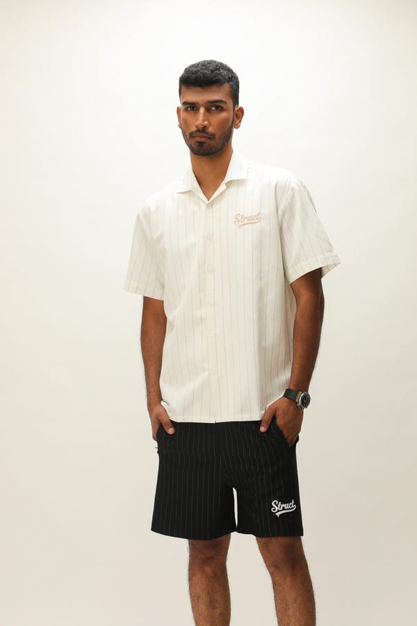 Struct — PINSTRIPE LINEN BOWLING SHIRT