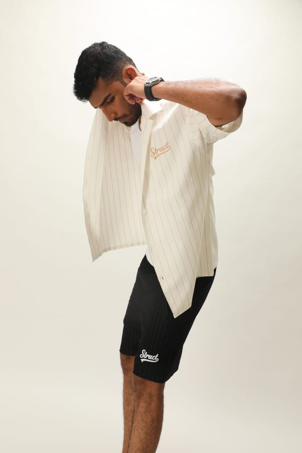 Struct — PINSTRIPE LINEN BOWLING SHIRT