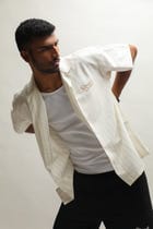 PINSTRIPE LINEN BOWLING SHIRT view 3