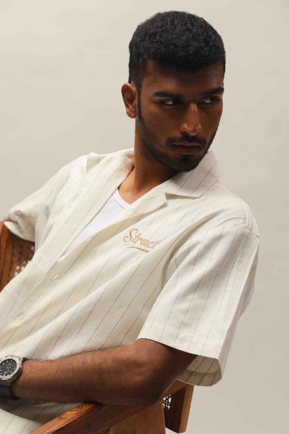 PINSTRIPE LINEN BOWLING SHIRT - image 4