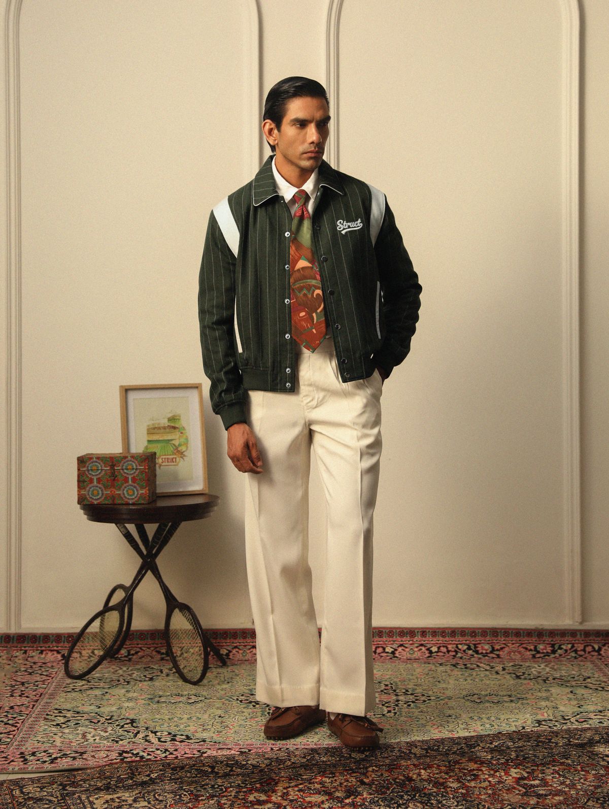HIGHLANDERS PINSTRIPE SUITING BOMBER JACKET - II GREEN - image 2