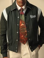 HIGHLANDERS PINSTRIPE SUITING BOMBER JACKET - II GREEN view 3