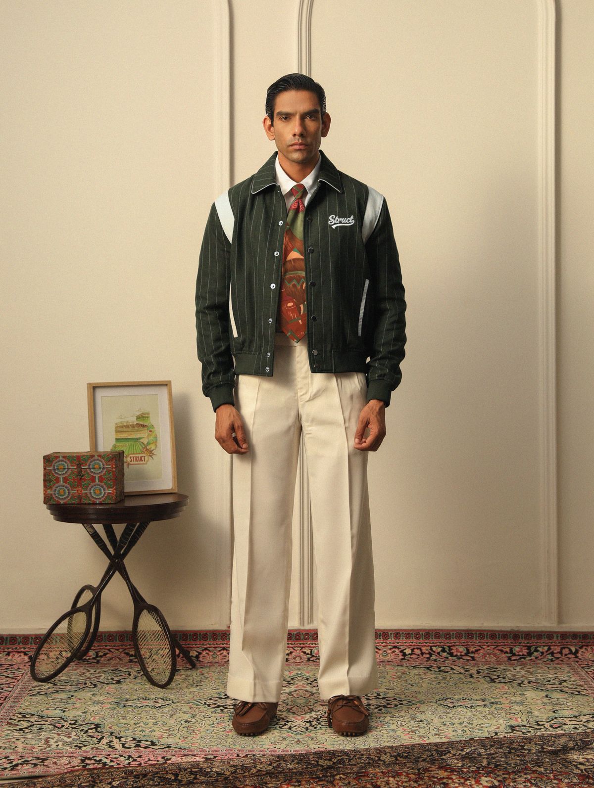 HIGHLANDERS PINSTRIPE SUITING BOMBER JACKET - II GREEN - image 4
