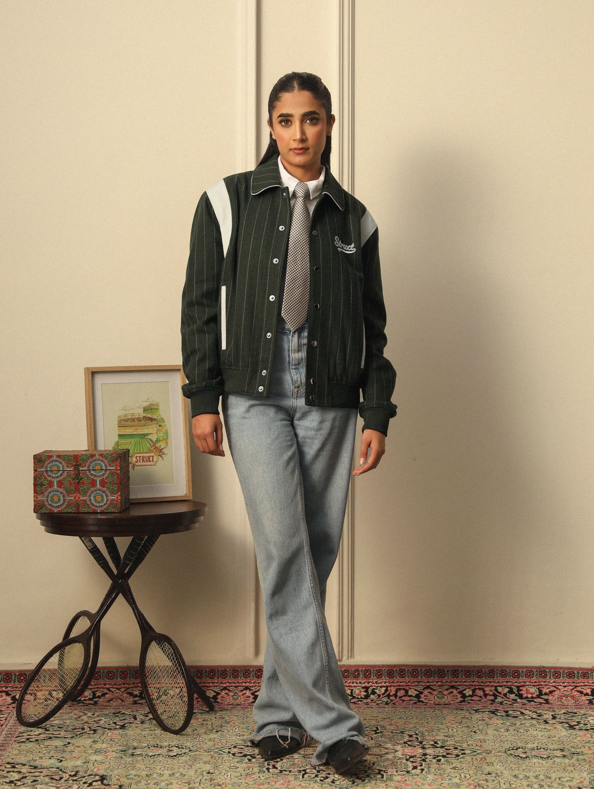 HIGHLANDERS PINSTRIPE SUITING BOMBER JACKET - II GREEN - image 6