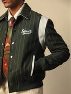 HIGHLANDERS PINSTRIPE SUITING BOMBER JACKET - II GREEN view 7