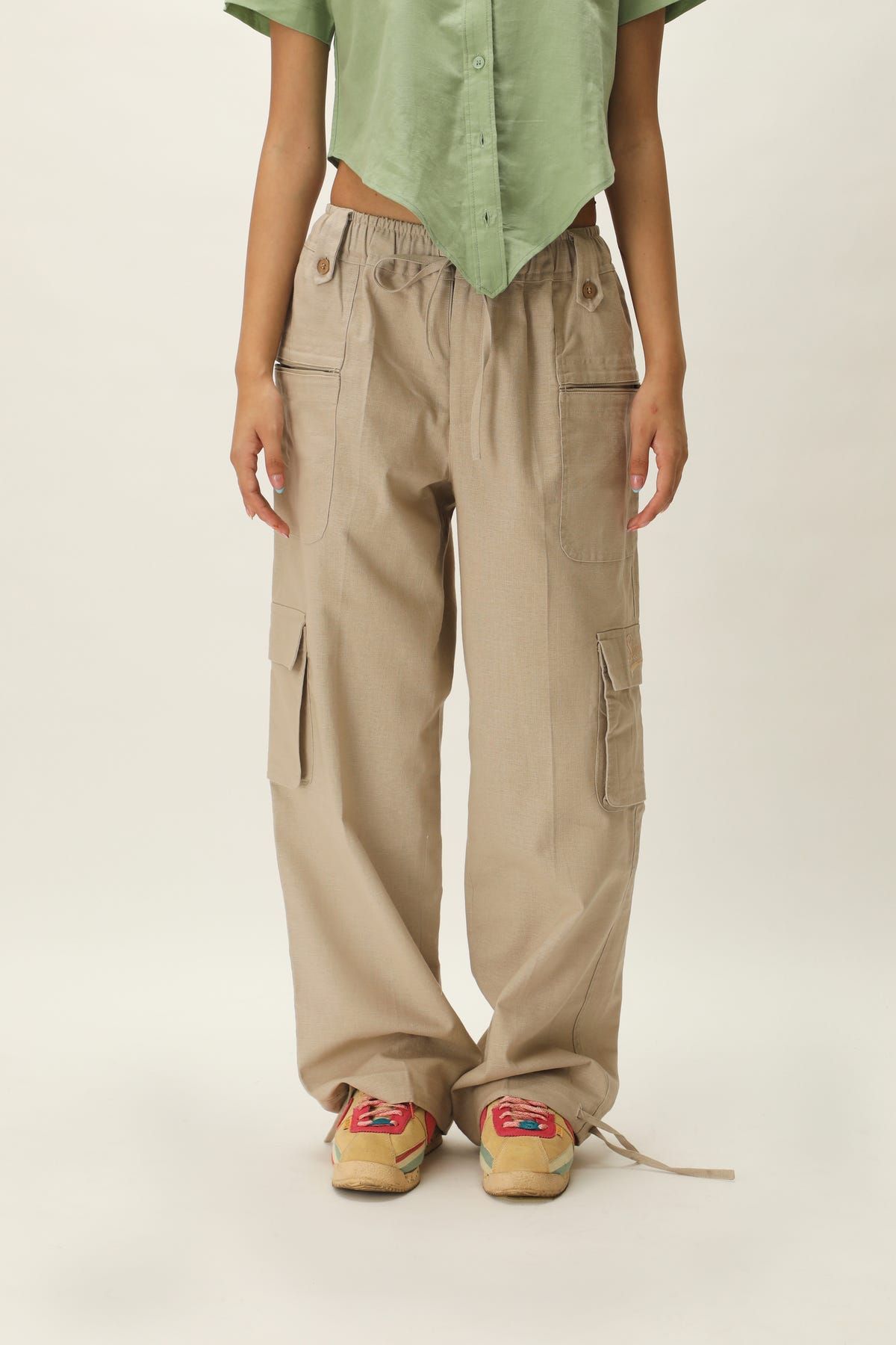 ECRU LINEN CARGOS - image 1