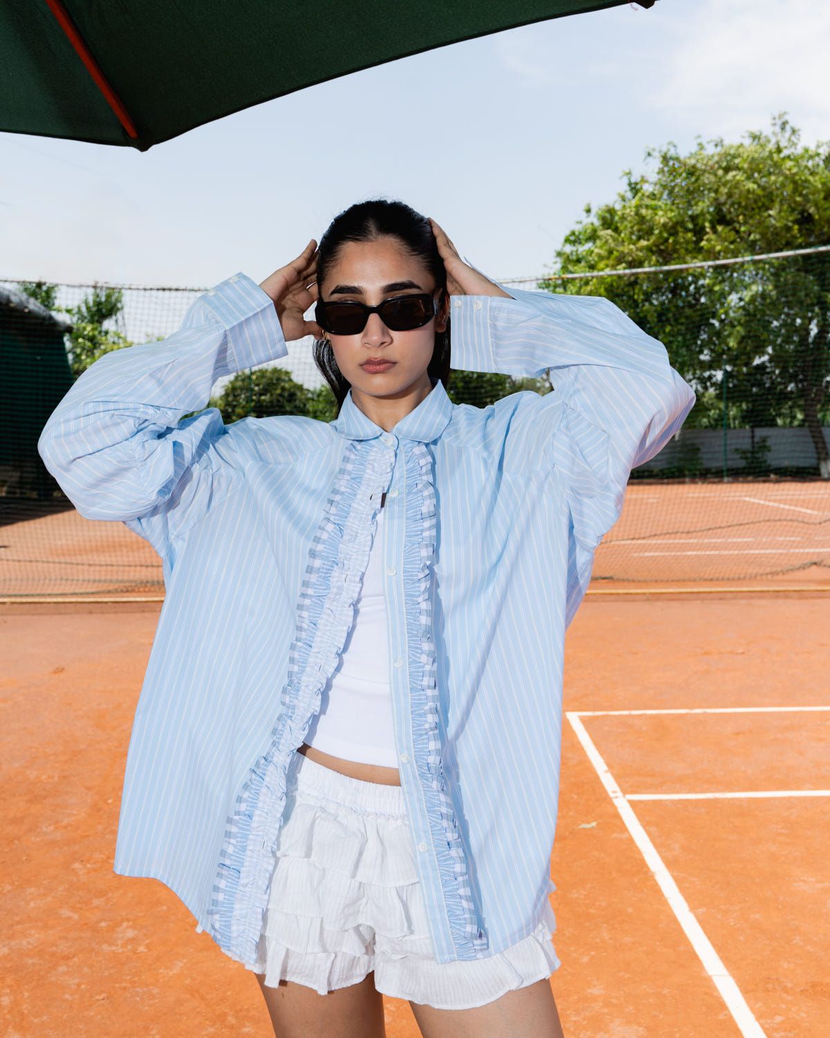 STRUCT RUFFLED PINSTRIPE SHIRT - SKY - image 2