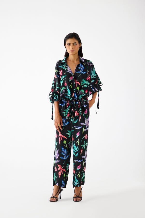 Studio Rigu — BLACK BOTANICA DRAWSTRING SHIRT AND TROUSERS CO-ORD