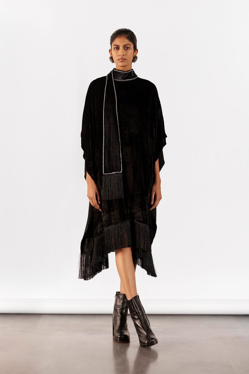 MILLER VELVET KIMONO WITH FRINGE