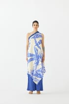 BLUE APHRODITE ONE SHOULDER KURTA & PANTS CO-ORD view 1