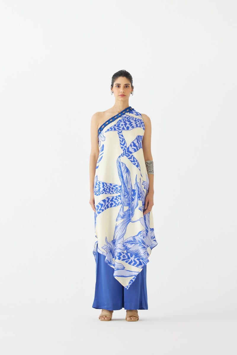 BLUE APHRODITE ONE SHOULDER KURTA & PANTS CO-ORD