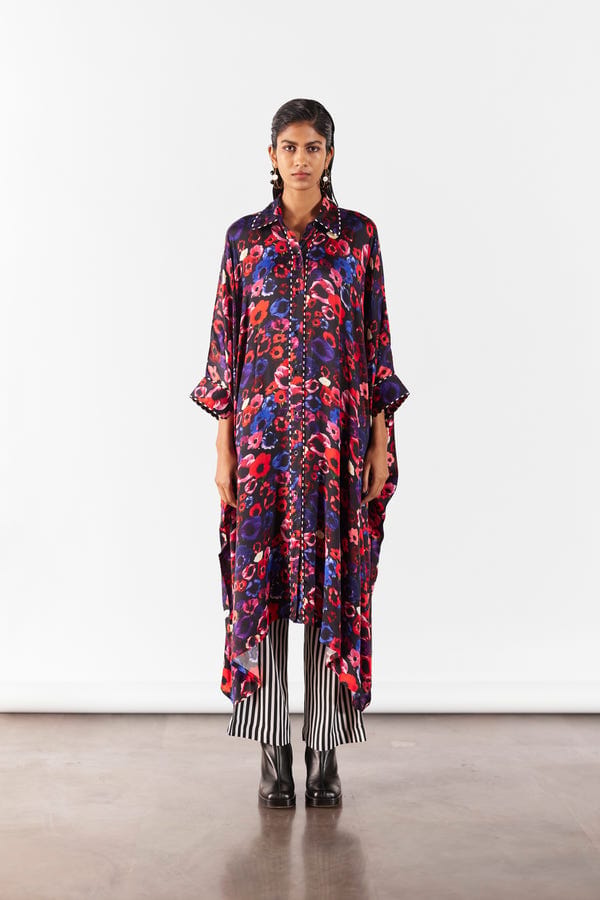 Studio Rigu — PEONY KIMONO WITH STRIPED STRAIGHT PANTS