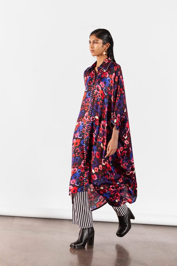 Studio Rigu — PEONY KIMONO WITH STRIPED STRAIGHT PANTS