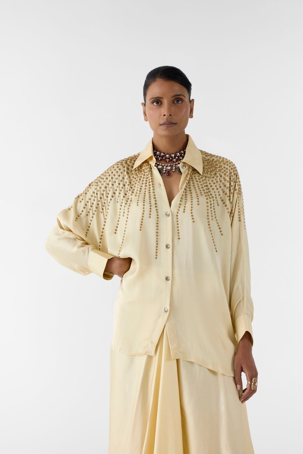 PEARL STUDDED SHIRT AND KNOT SKIRT - image 4