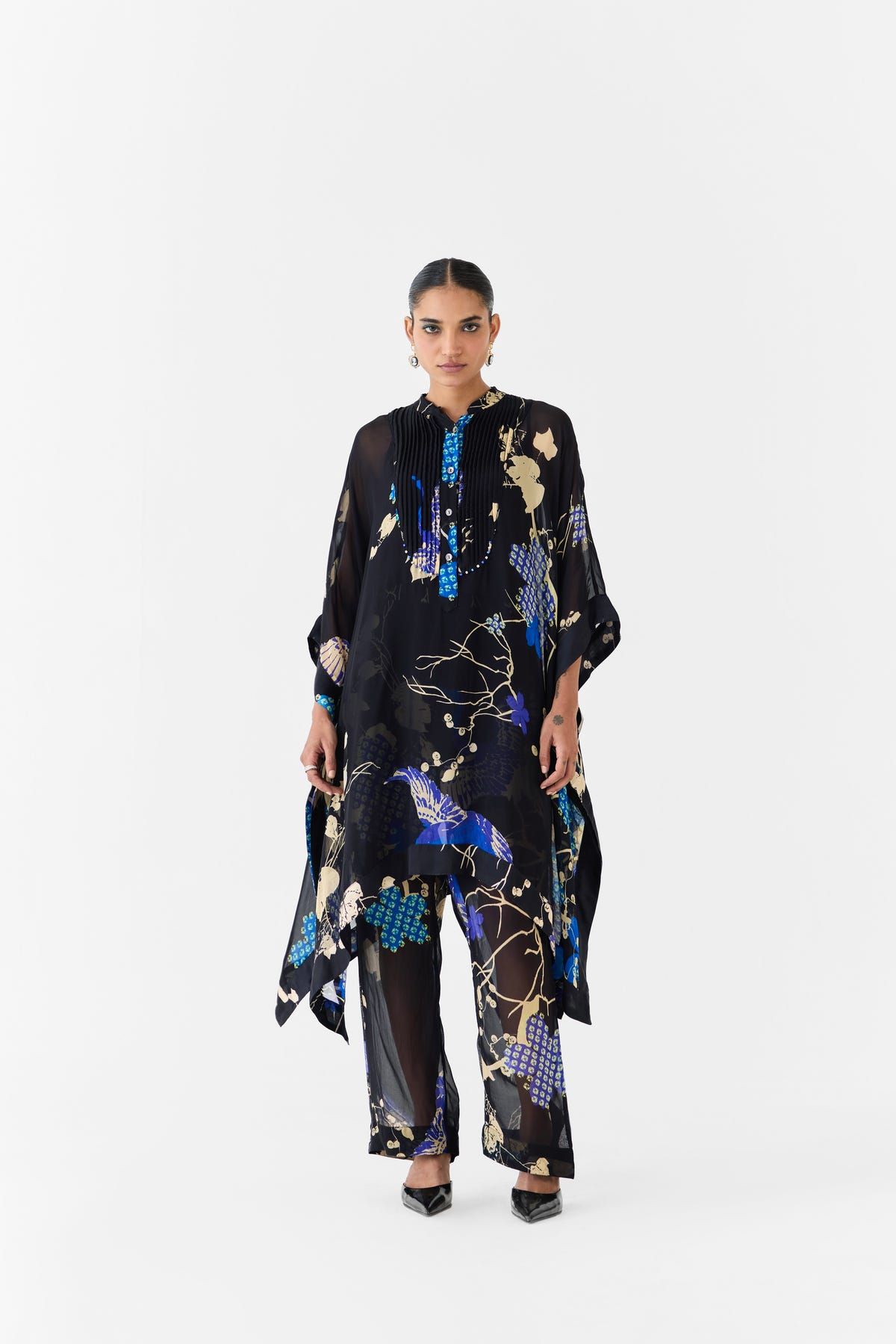 BLACK CRANE ORGANZA KIMONO & PANTS CO-ORD - image 1