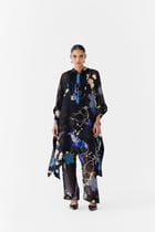 BLACK CRANE ORGANZA KIMONO & PANTS CO-ORD view 1